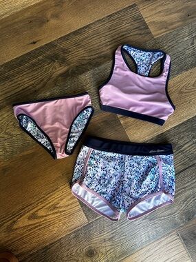 Eddie Bauer Purple and Navy Girls 3-Piece Reversible Swim Set